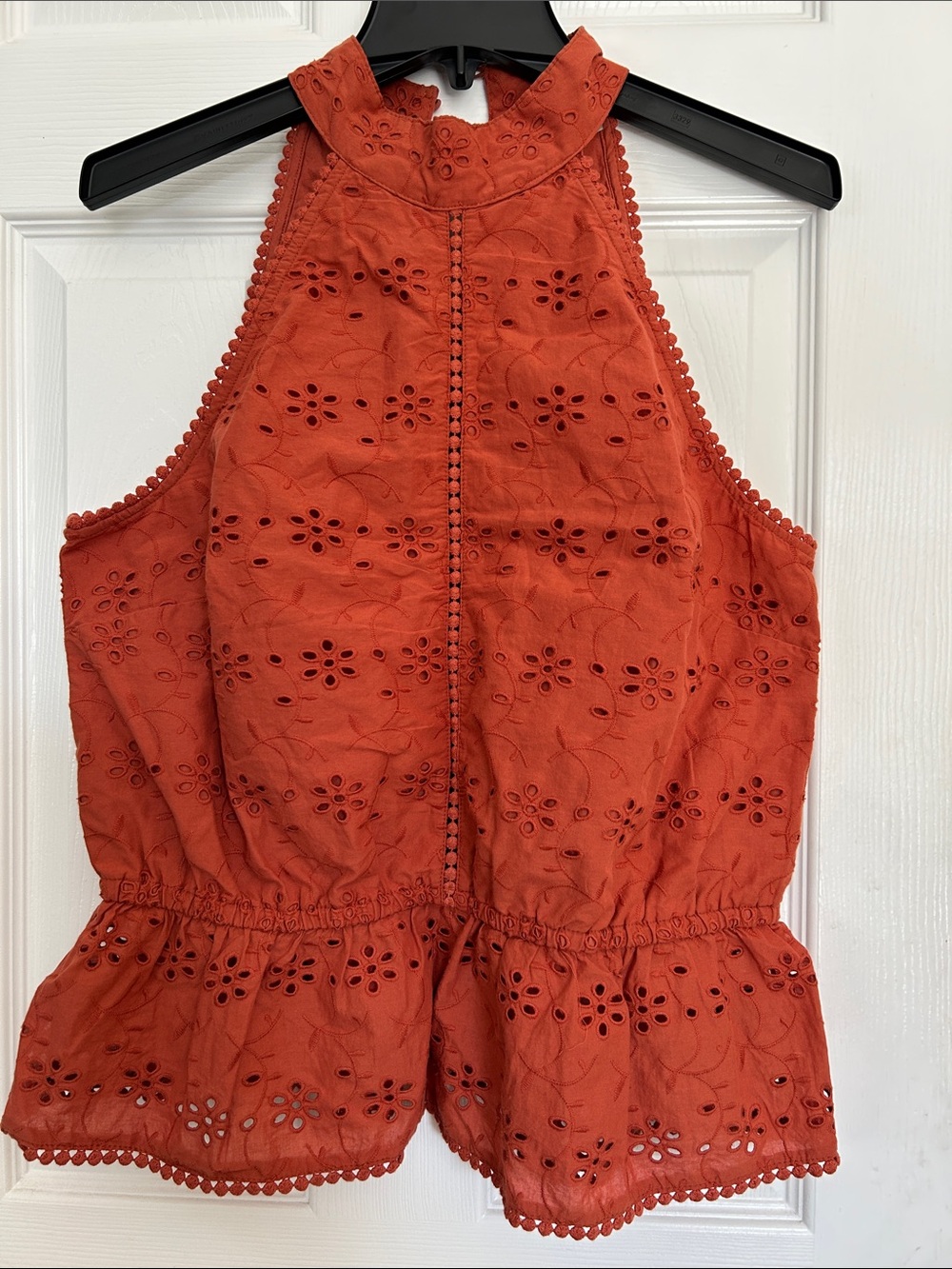 Ryegrass women’s top blouse Eyelet Halter in Rust 100% cotton